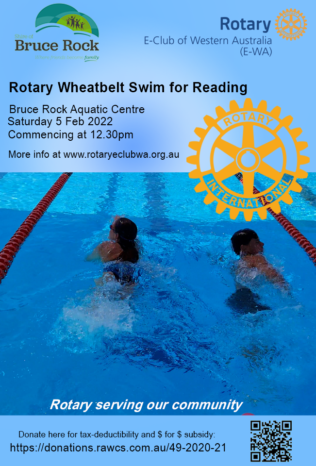 Poster showing date and details of Rotary Wheatbelt Swim for Reading 2022