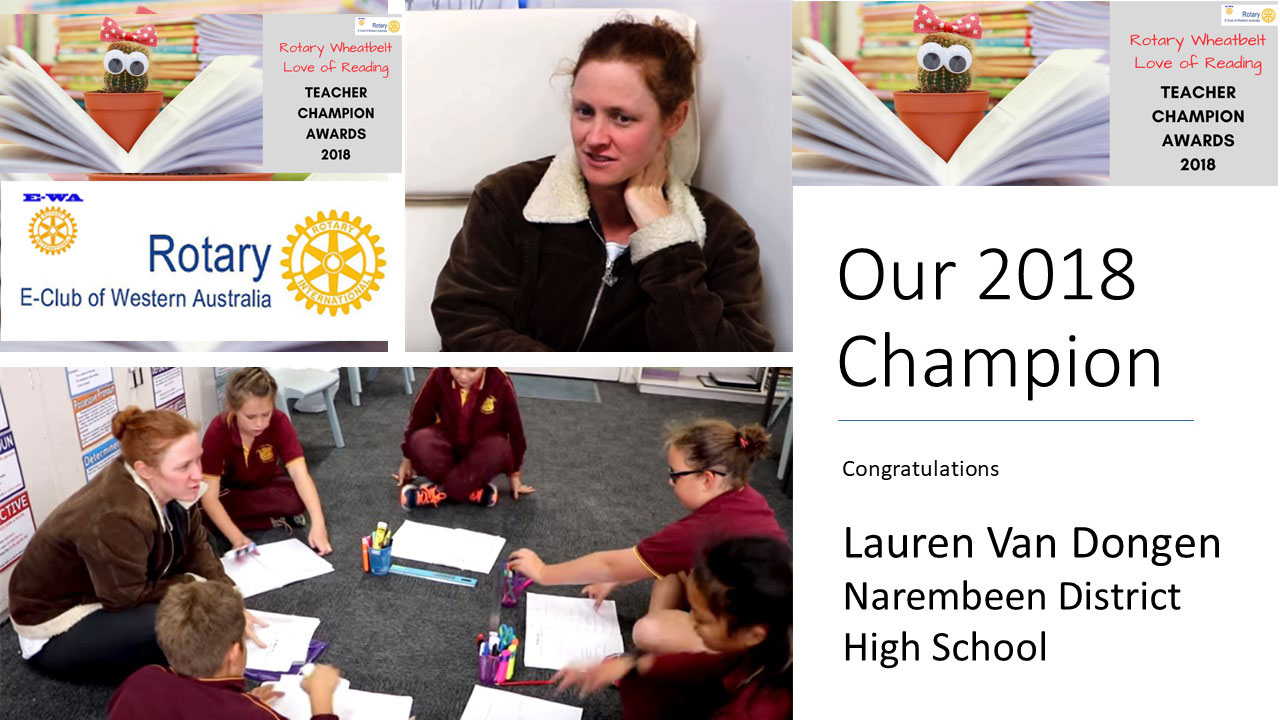 announcement of Lauren Van Dongen as Reading Teacher Champion for 2018