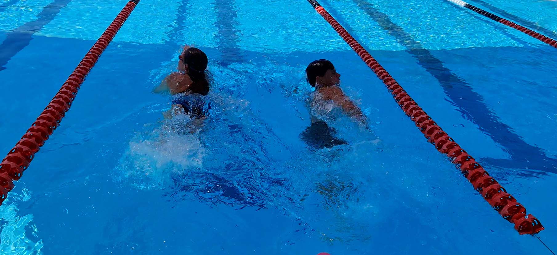 male and female swimmer in same lane of pool